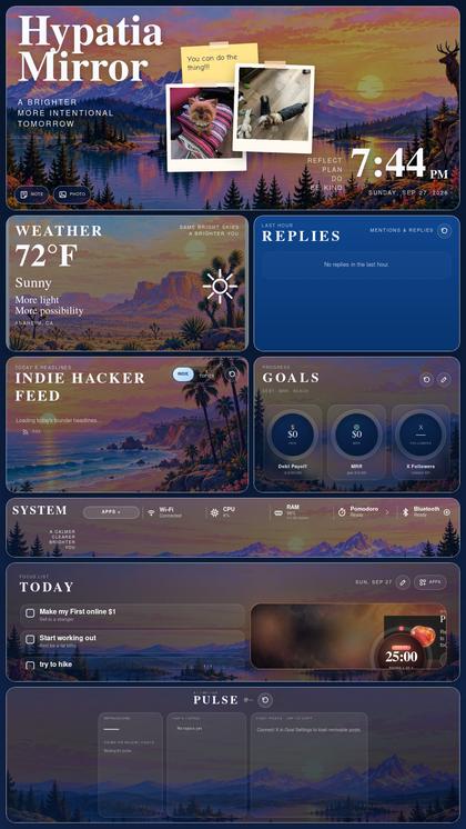 Pomodoro and weather panels